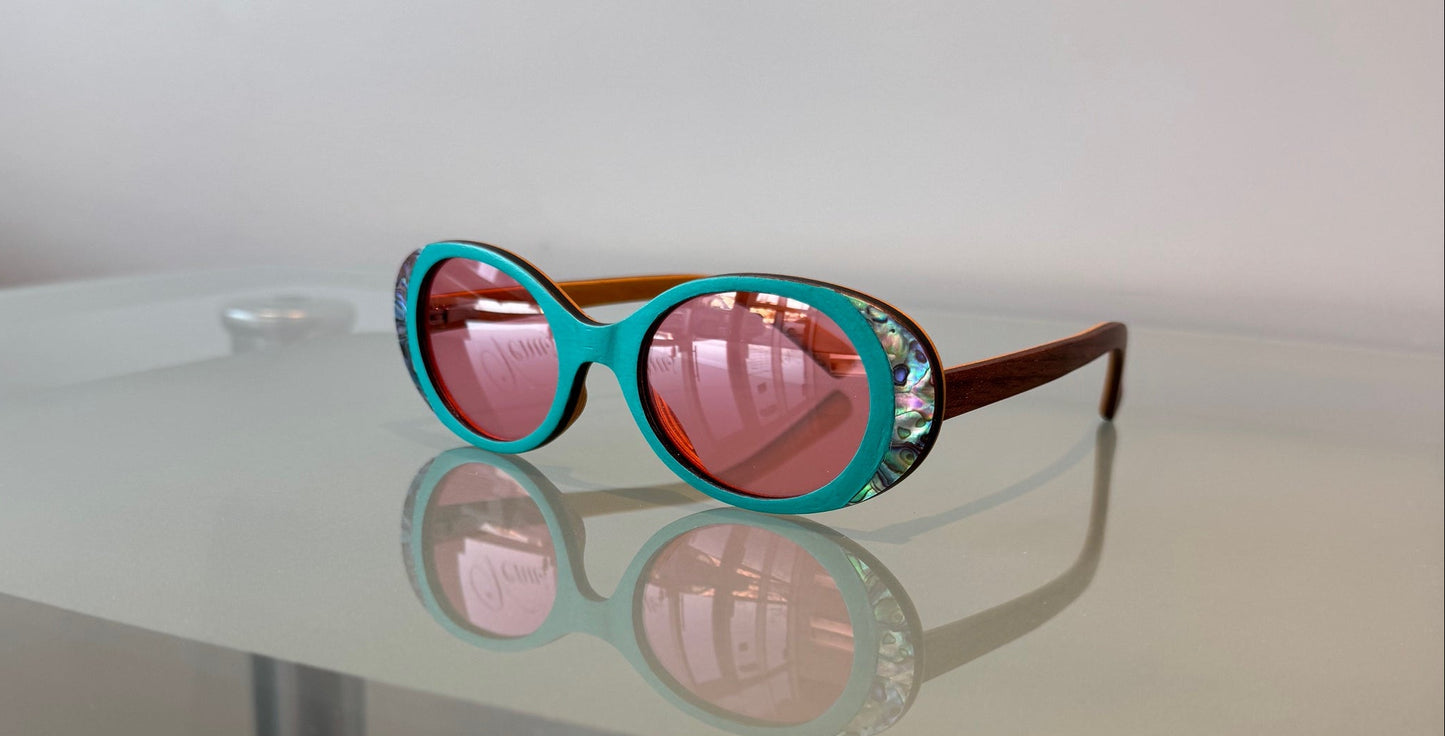 VE-282  Wood and New Zealand Abalone Seashell SUN