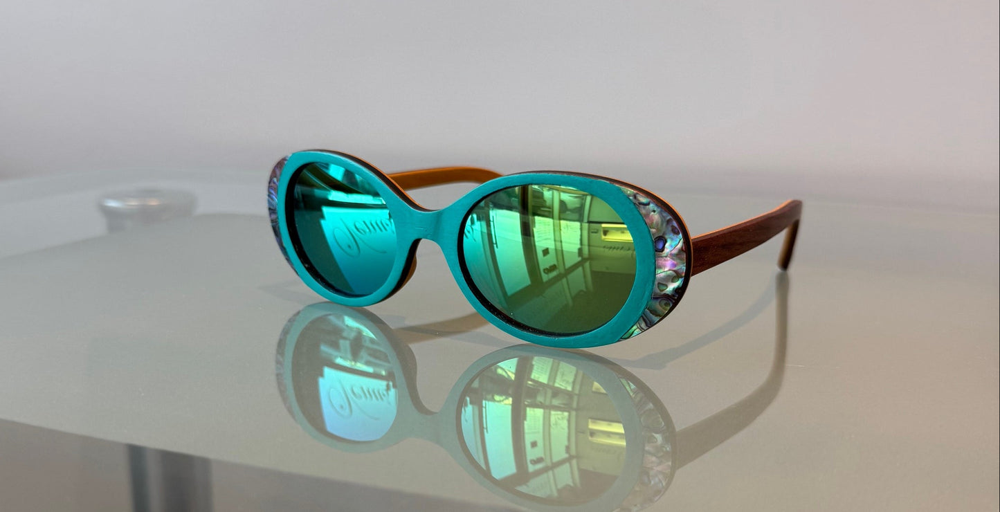 VE-282  Wood and New Zealand Abalone Seashell SUN