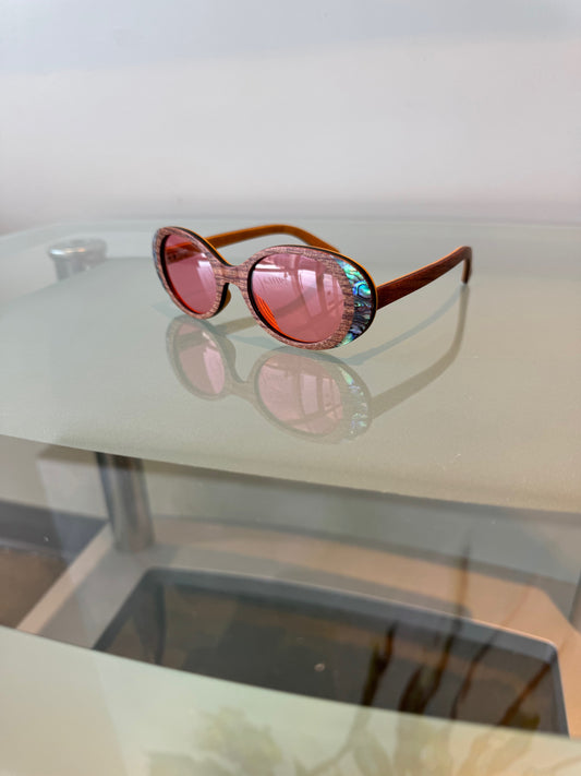 VE-282  Wood and New Zealand Abalone Seashell SUN